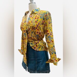 NEW!!! Talbots Yellow Floral Button-Down Shirt